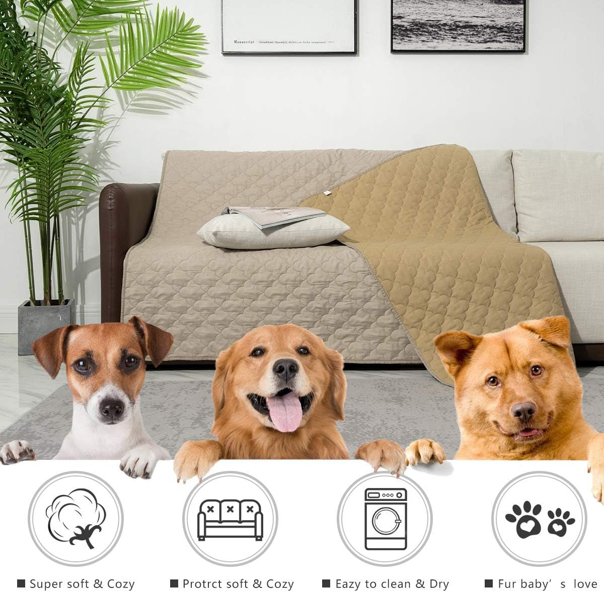 Dog Bed Cover Washable Pee Pads Dog Blankets for Puppy Large Dog Cat,Sofa Reversible Changing Pad Reusable 1 Piece（68"X82",Beige+Sand+Sand）